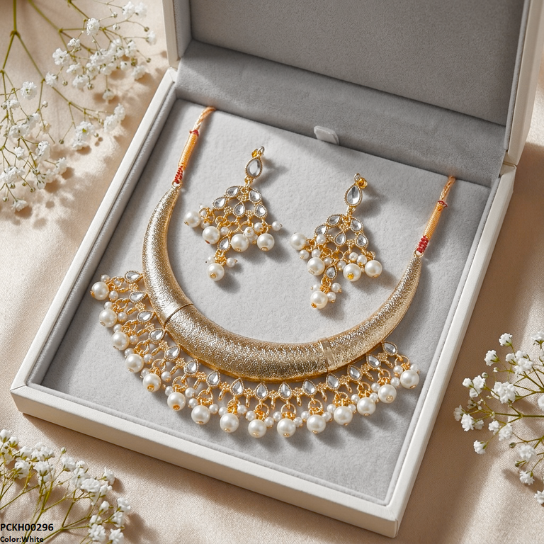 Moon/Tear Pearl Drop Hasli Choker Set
