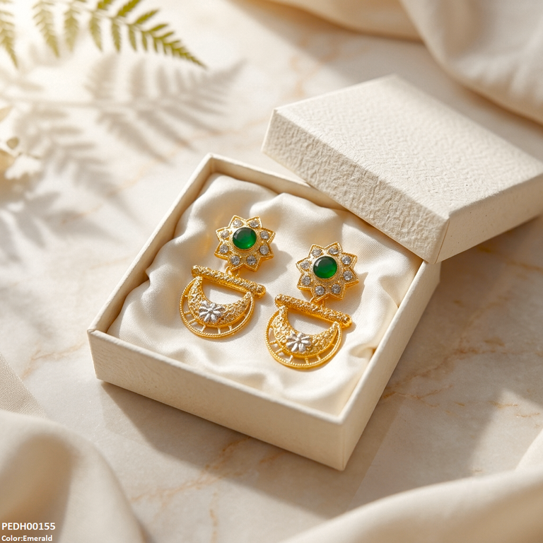 Star Flower Moon Drop Earrings