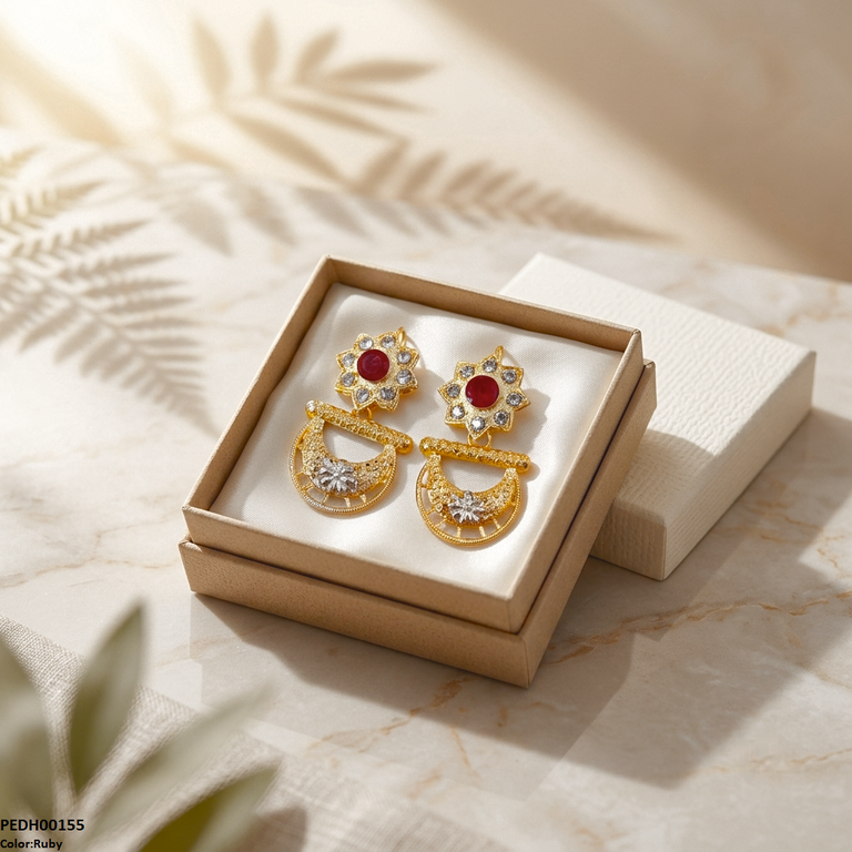 Star Flower Moon Drop Earrings