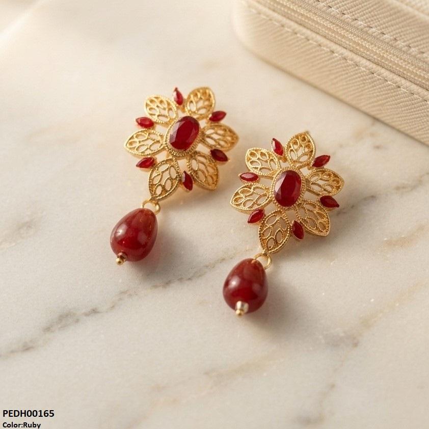 Oval/Leaf Pearl Drop Earrings