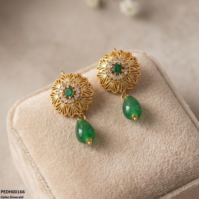 Round Flower Pearl Drop Earrings