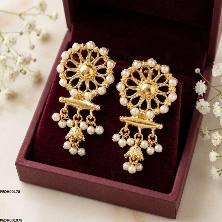 Flower Pearl Drop Earrings