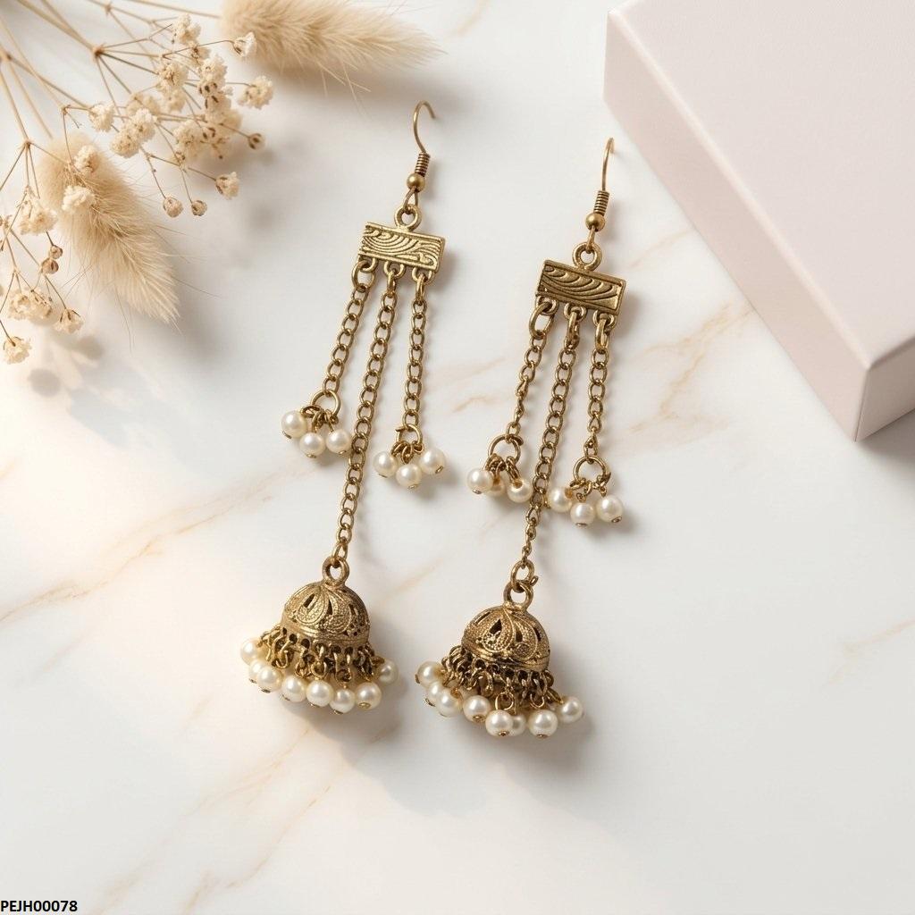 Antique Layered Pearl Drop Jhumki