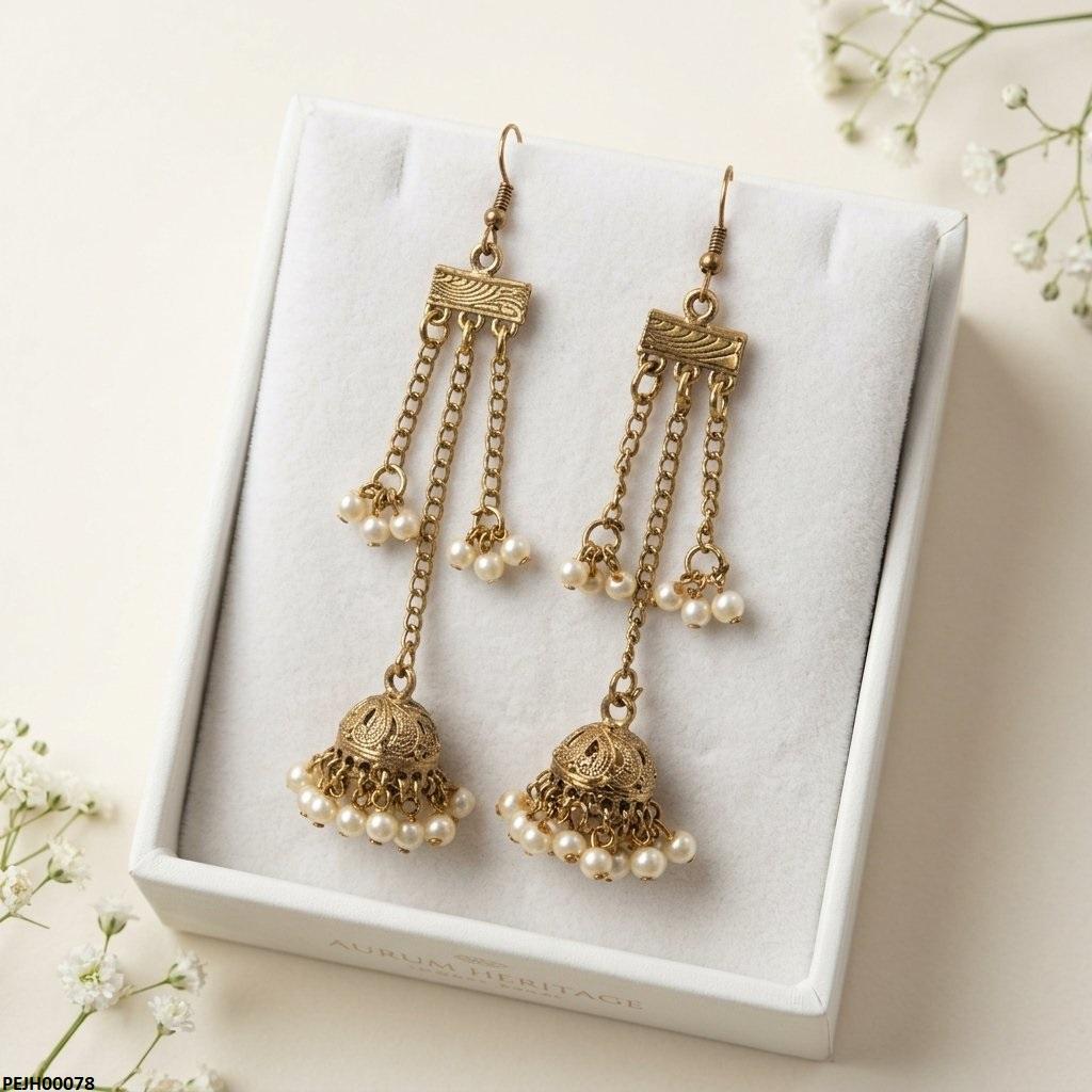 Antique Layered Pearl Drop Jhumki