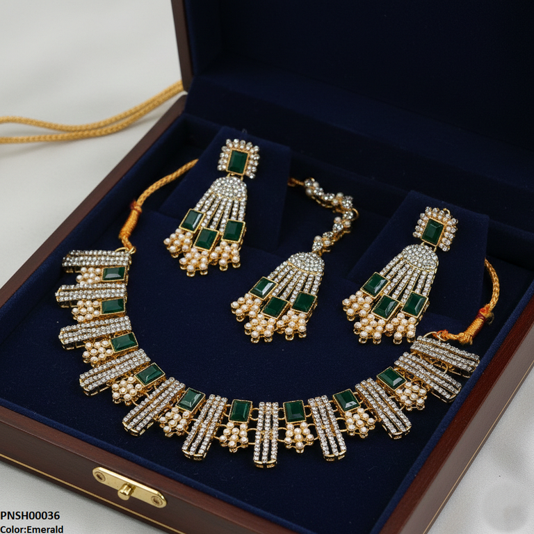 Rectangle Pearl Necklace Set