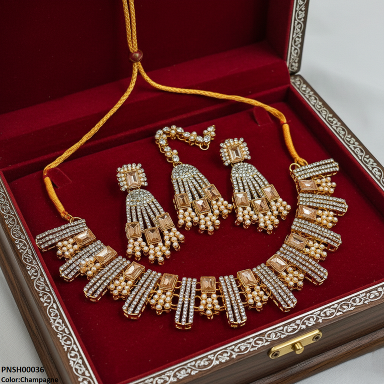 Rectangle Pearl Necklace Set