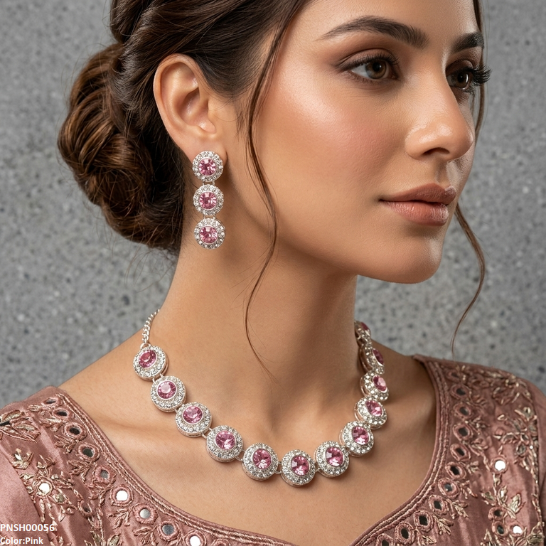 Round Crystal Stone Necklace Set