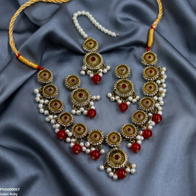 Round Antique Pearl Drop Necklace Set