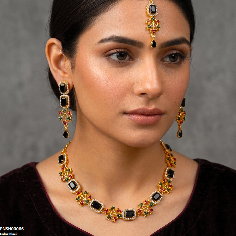 Rectangle Flower Necklace Set