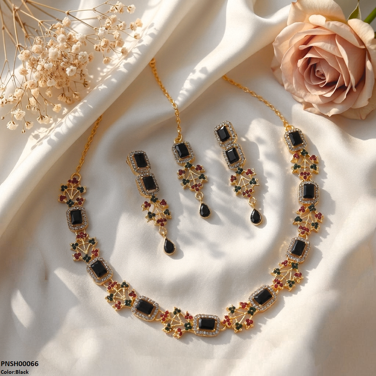 Rectangle Flower Necklace Set