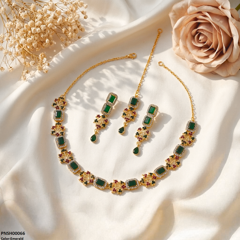 Rectangle Flower Necklace Set