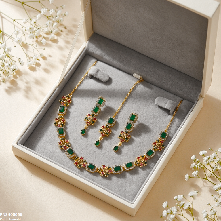 Rectangle Flower Necklace Set