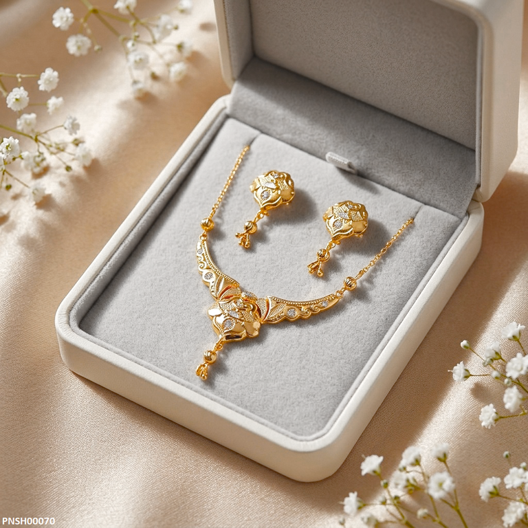 Flower Filligree Round Drop Necklace Set