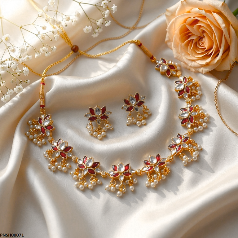 Tear Flower Pearl Drop Necklace Set
