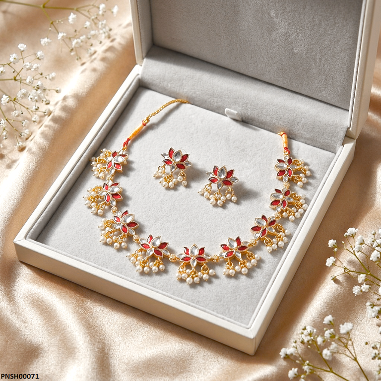 Tear Flower Pearl Drop Necklace Set
