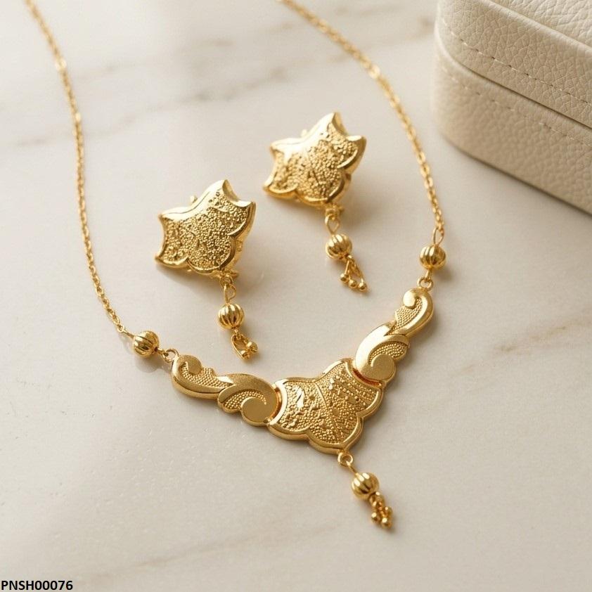 Floral Flower Round Drop Necklace Set