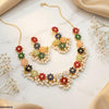 Multi Flower Pearl Drop Necklace Set