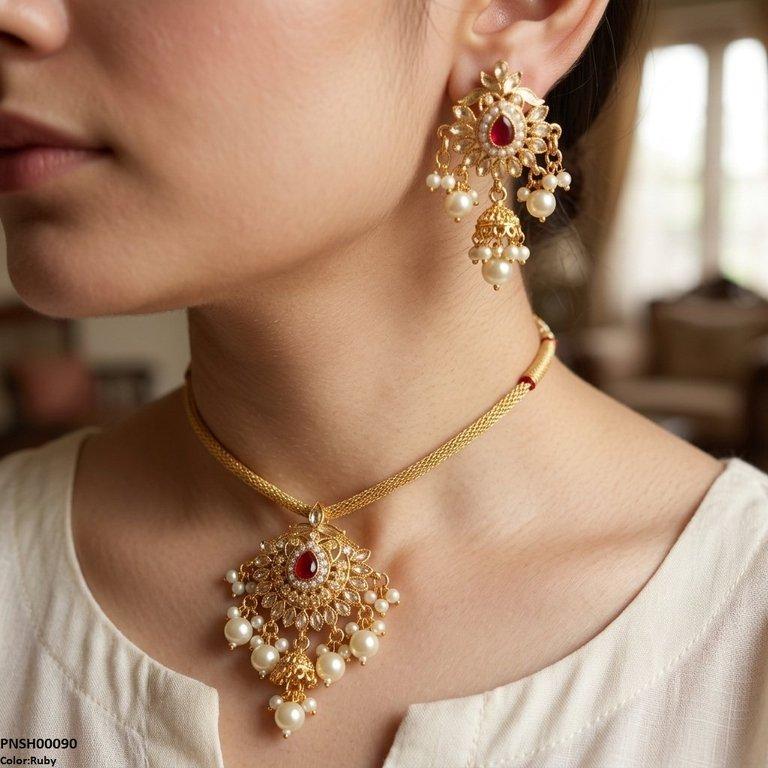 Tear Pearl Bell Drop Necklace Set