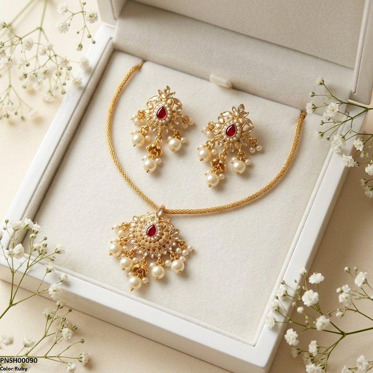 Tear Pearl Bell Drop Necklace Set