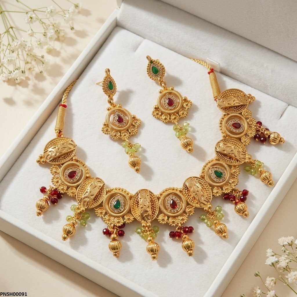 Oval Tear Round Drop Necklace Set