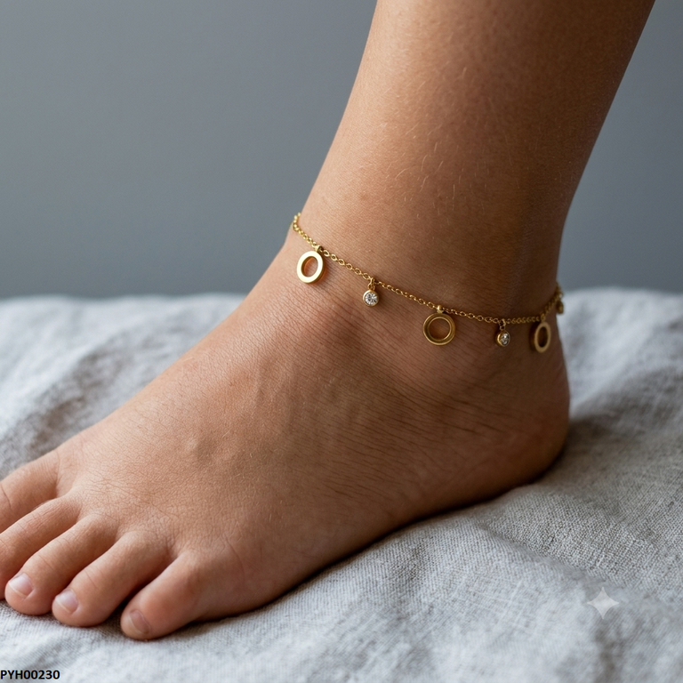 Stainless Steel Round Stone Anklet