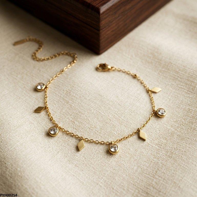 Stainless Steel Diamond/Round Drop Anklet
