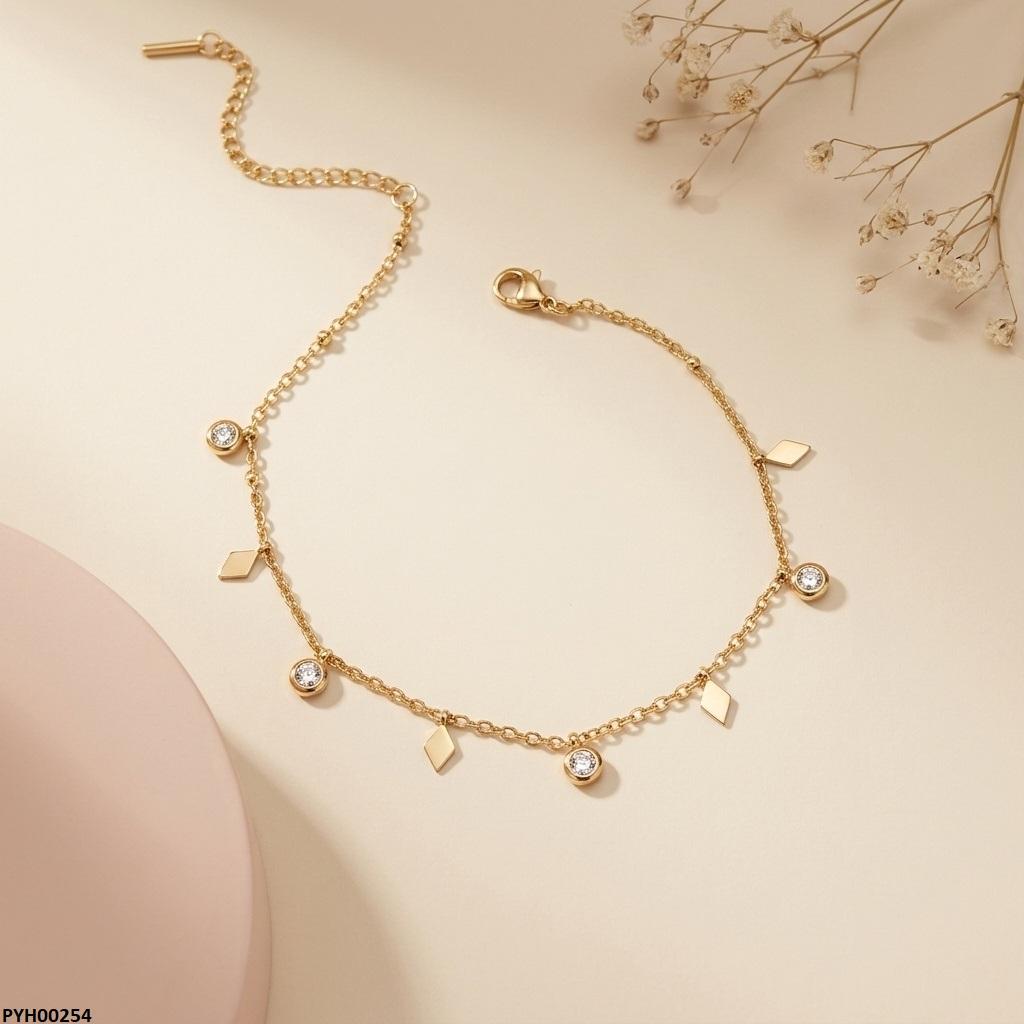 Stainless Steel Diamond/Round Drop Anklet