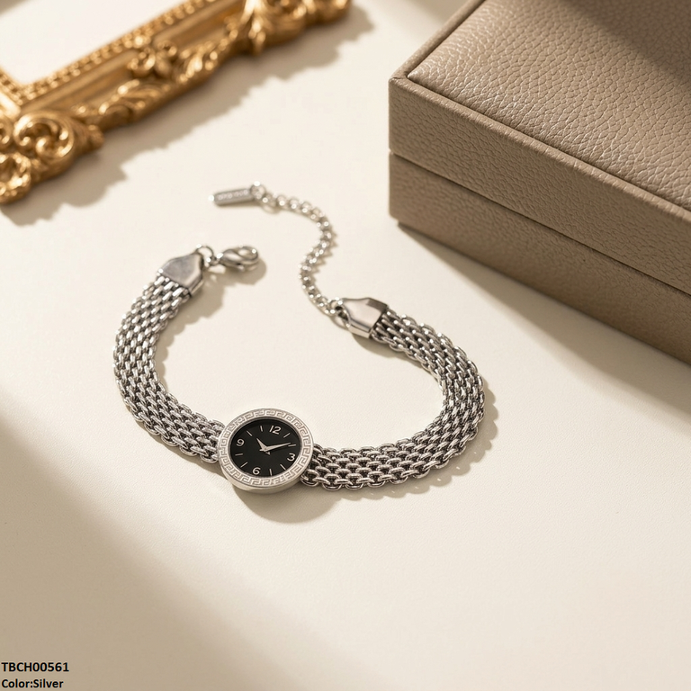 Stainless Steel Round Dial Watch Style Bracelet