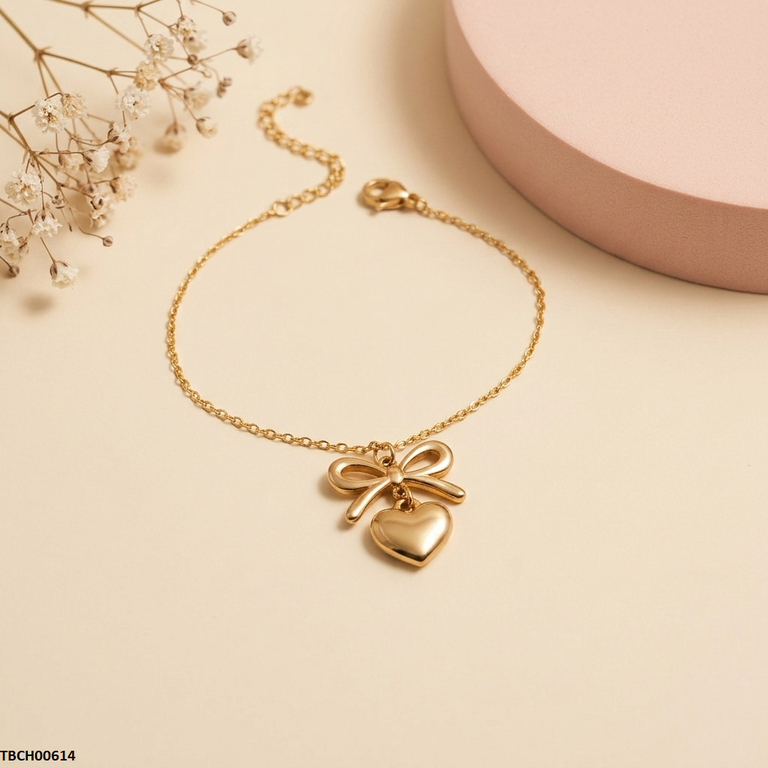 Stainless Steel Bow/Heart Drop Bracelet