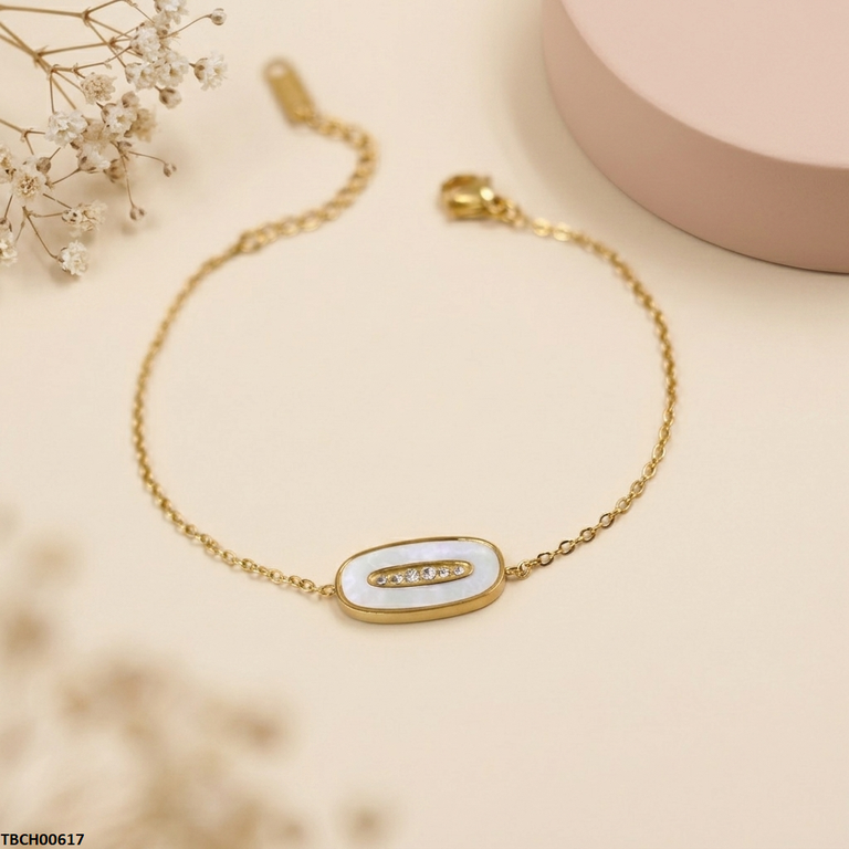 Stainless Steel Oval Stone Bracelet