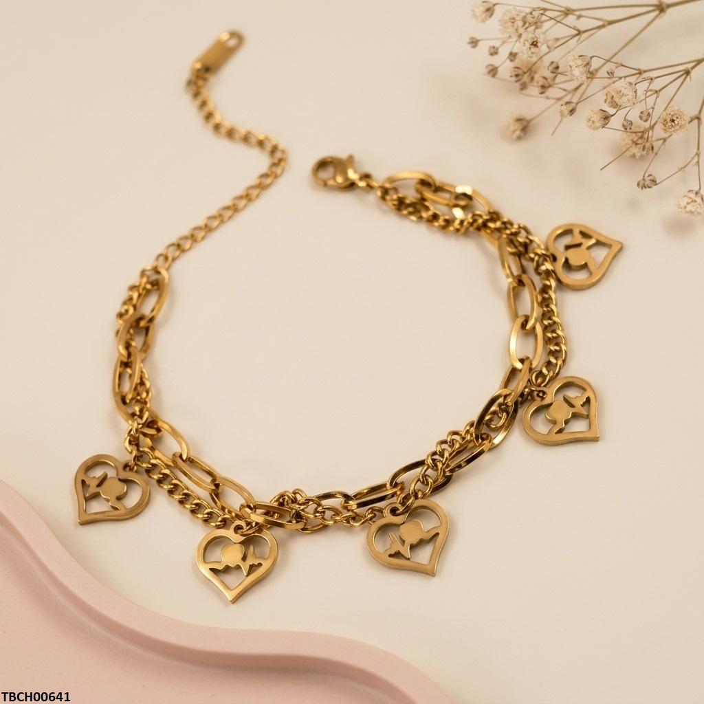 Heart Link Double Chain Stainless Steel Bracelet