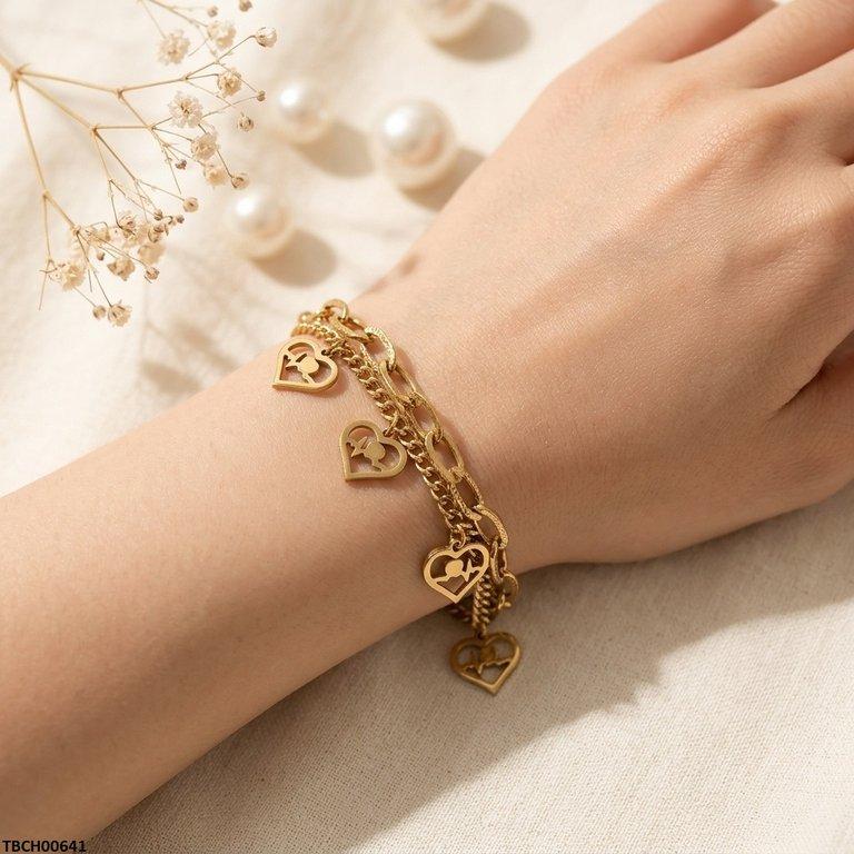 Heart Link Double Chain Stainless Steel Bracelet