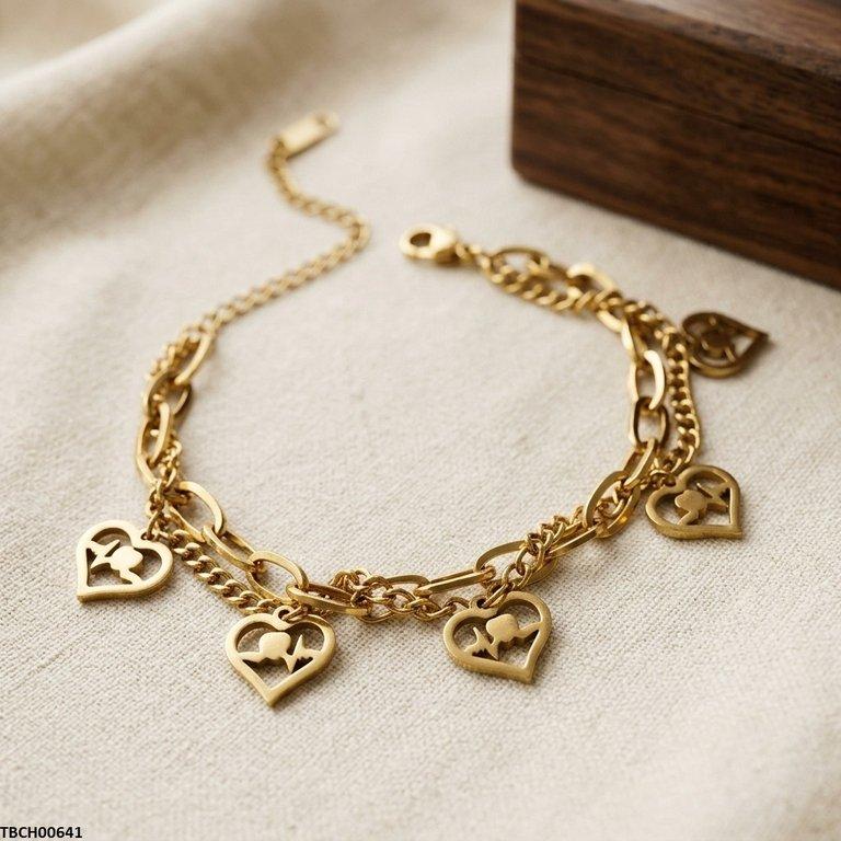 Heart Link Double Chain Stainless Steel Bracelet