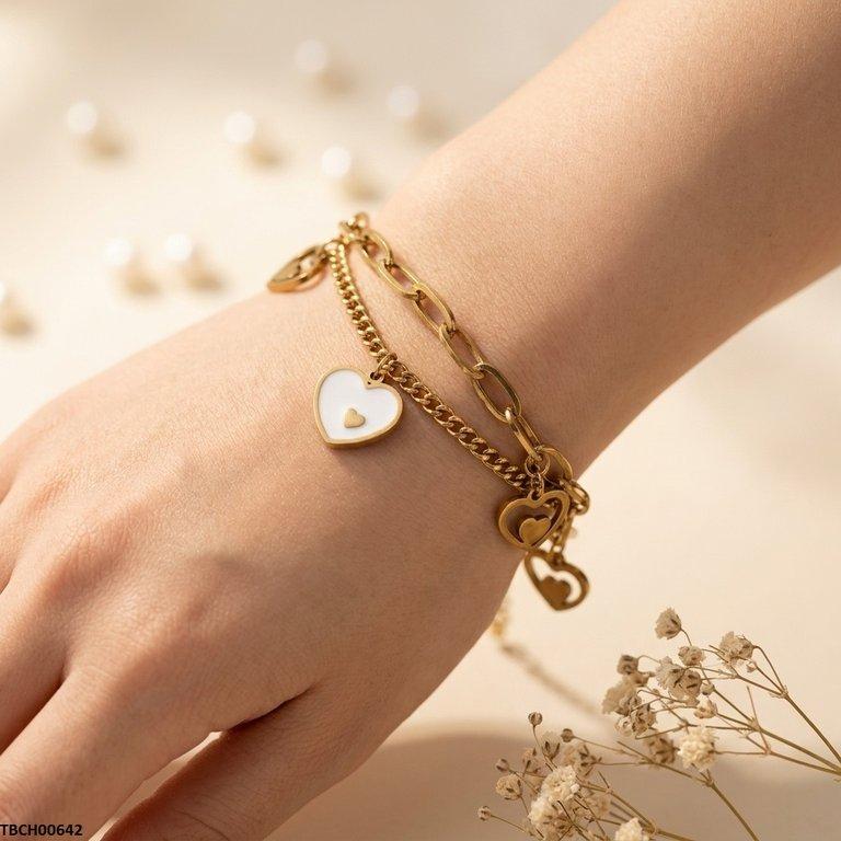 Double Heart Link Chain Stainless Steel Bracelet