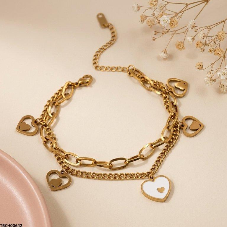 Double Heart Link Chain Stainless Steel Bracelet