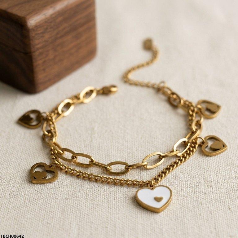 Double Heart Link Chain Stainless Steel Bracelet