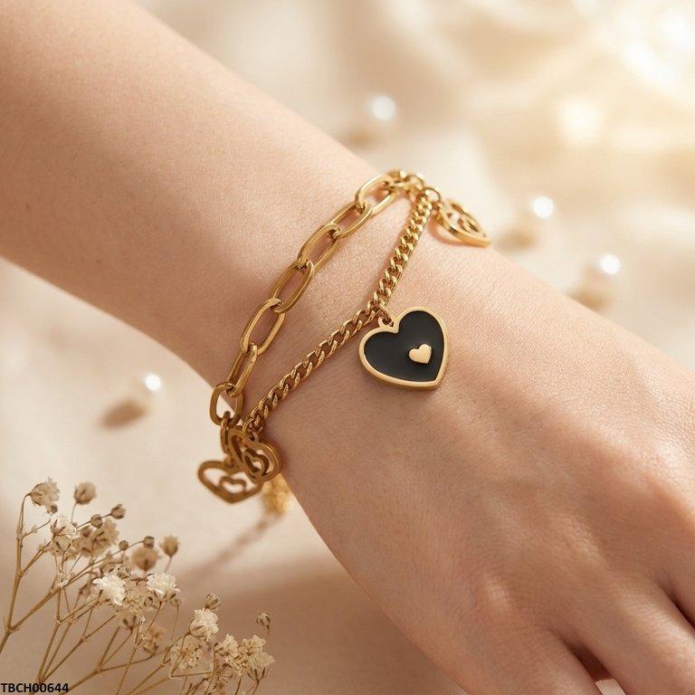 Heart Double Link Chain Stainless Steel Bracelet