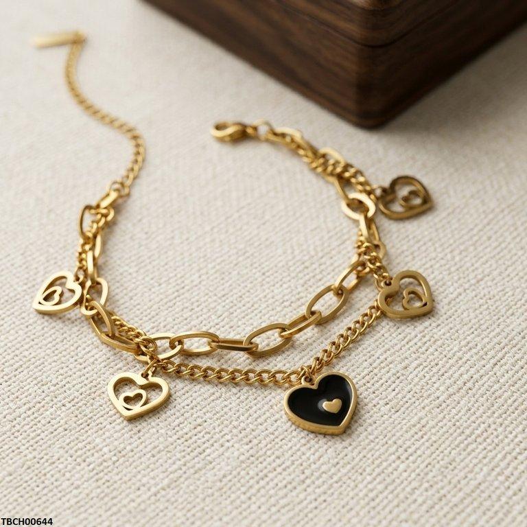 Heart Double Link Chain Stainless Steel Bracelet