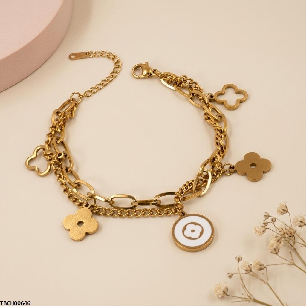 Clover Flower Double Link Chain Stainless Steel Bracelet