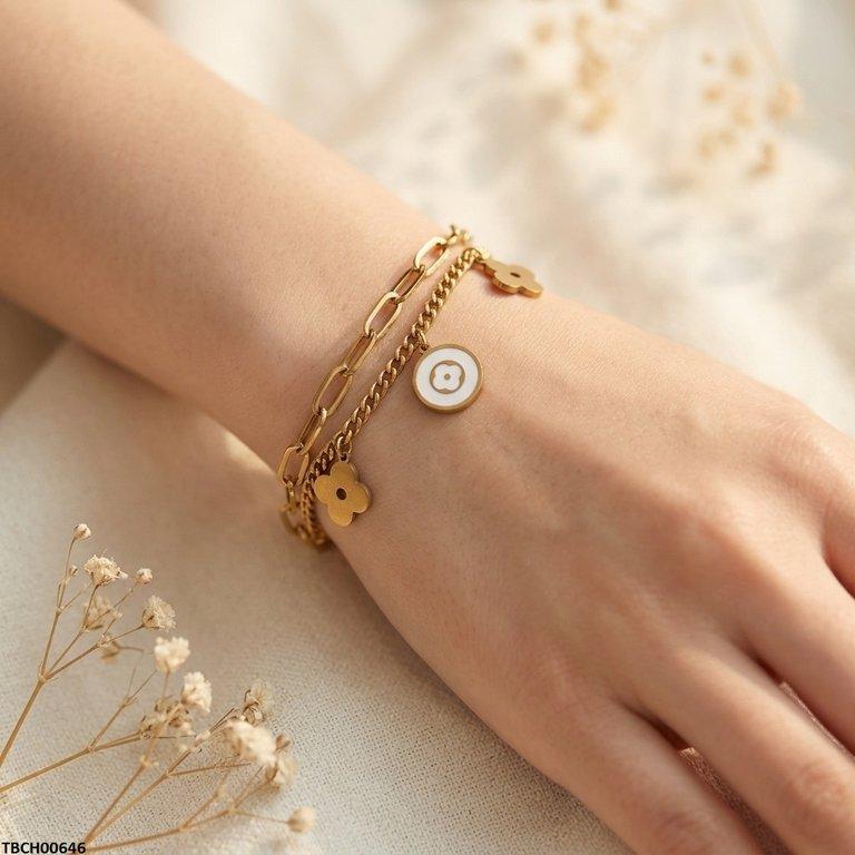 Clover Flower Double Link Chain Stainless Steel Bracelet
