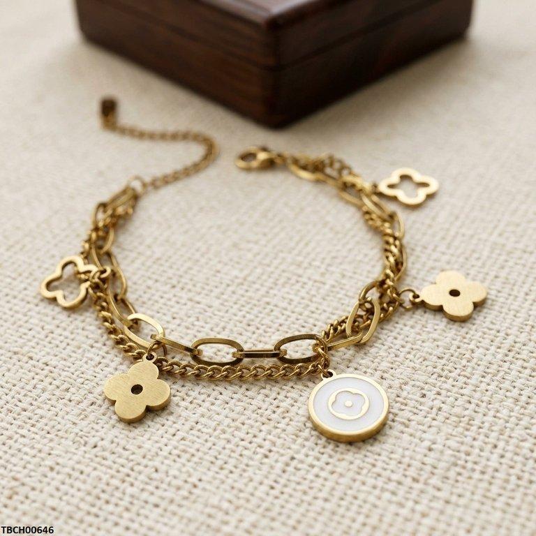 Clover Flower Double Link Chain Stainless Steel Bracelet