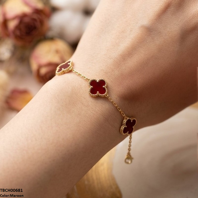 Four Side Leaf Stainless Steel Bracelet Adjustable