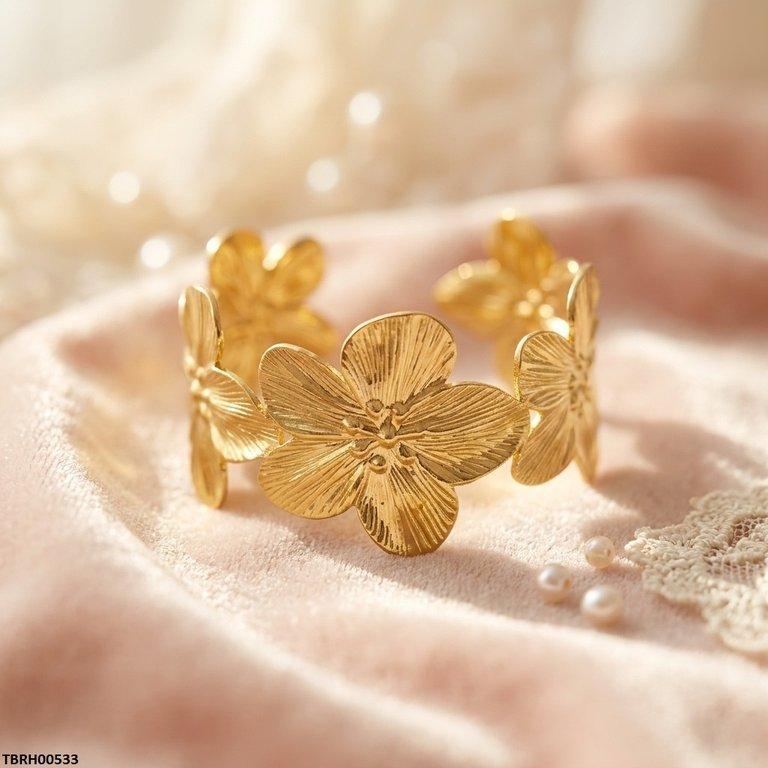 Floral Flower Cuff Stainless Steel Bracelet Adjustable