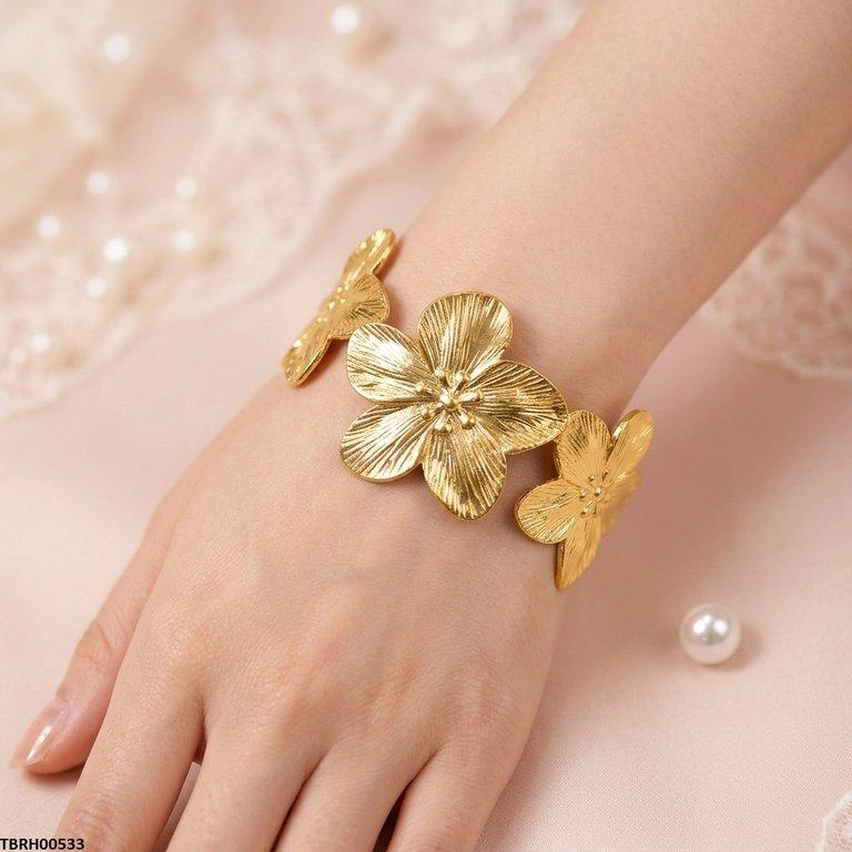 Floral Flower Cuff Stainless Steel Bracelet Adjustable