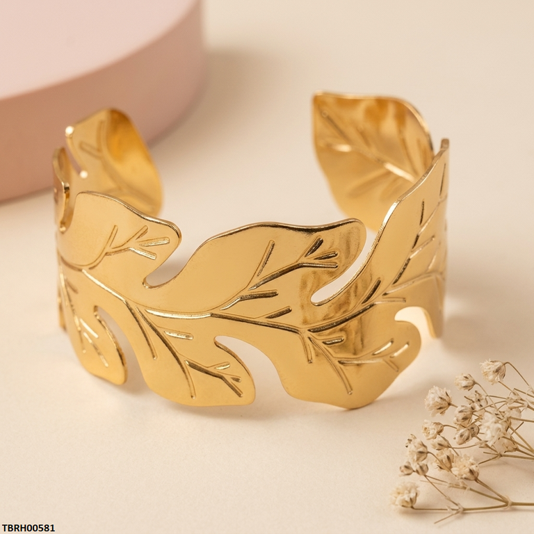 Leaf Stainless Steel Cuff Bracelet Adjustable