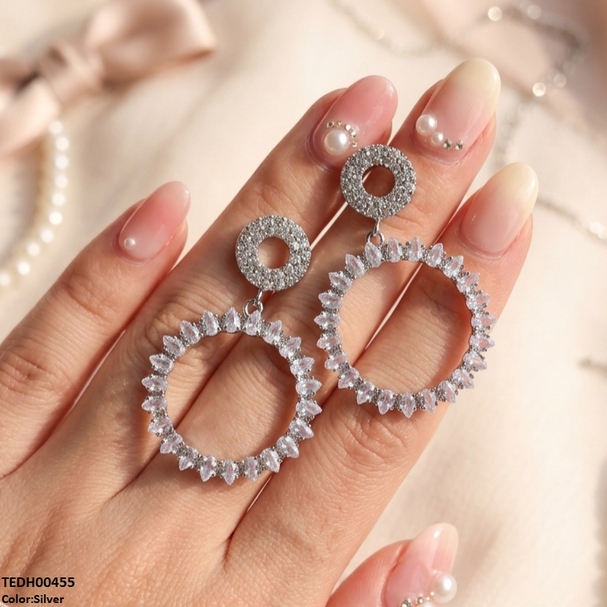 Double Round Drop Zircon Earrings