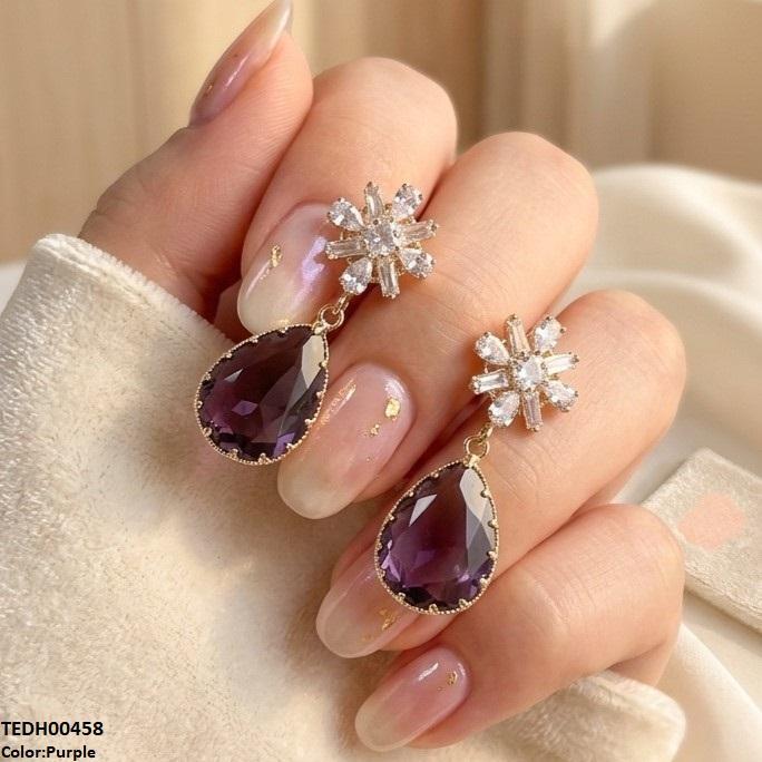 Flower/Tear Drop Zircon Earrings