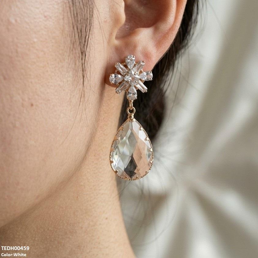 Flower/Tear Drop Zircon Earrings