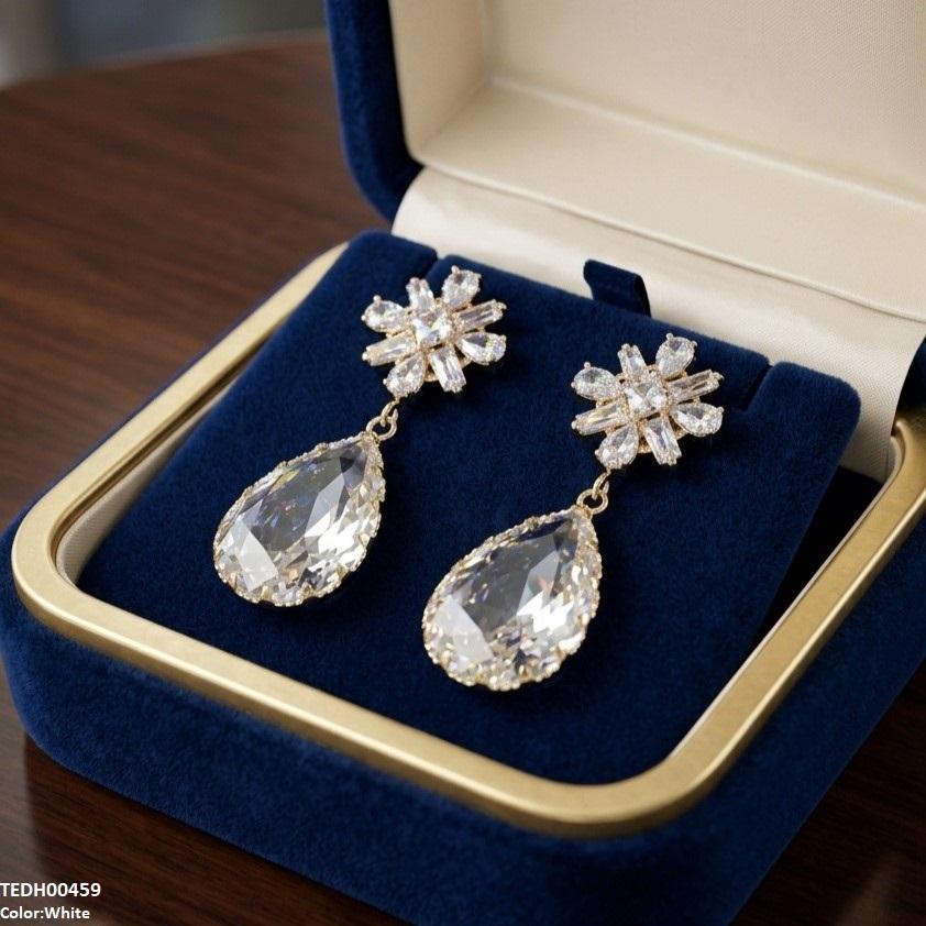 Flower/Tear Drop Zircon Earrings
