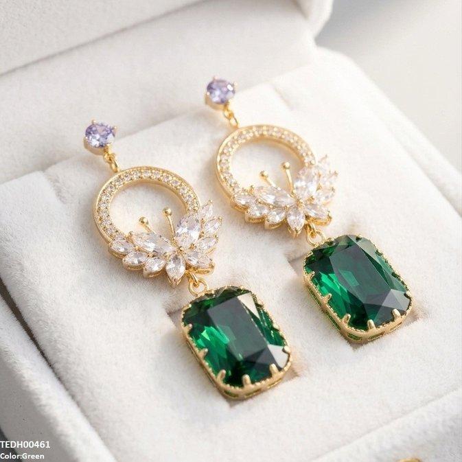 Butterfly/Rectangle Drop Zircon Earrings